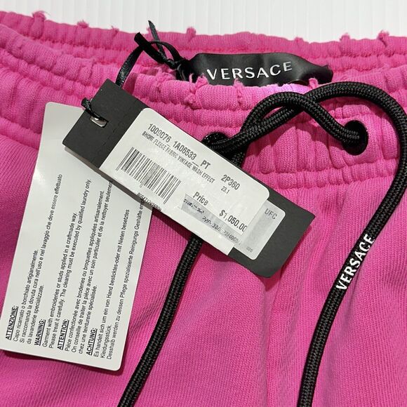 Runway Versace Logo Drawstring Distressed Jersey Pink Shorts Size 40/S NWT - Picture 10 of 15